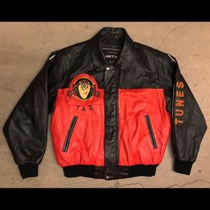 VTG 90’s LOONEY TUNES TAZ LEATHER BOMBER JACKET L